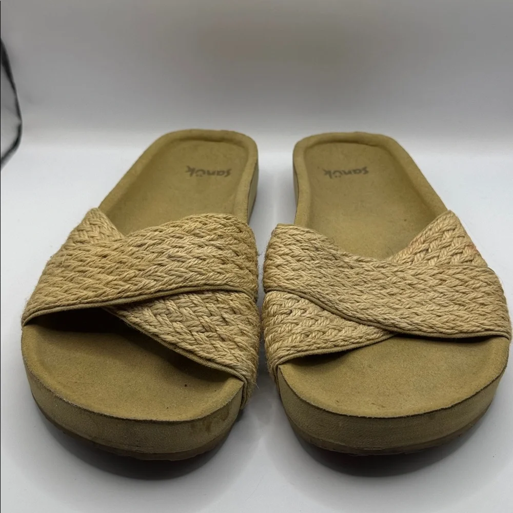 Sanuk She Crazy Jute Slide Sandals Natural Woven Strap Comfort Size 7